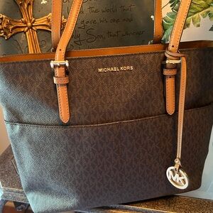 Michael Kors Brown and Tan Monogram Tote